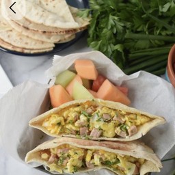 Scrambled egg chicken ham pita sandwiches