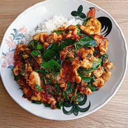 ผัดเผ็ดไก่ ราดข้าว