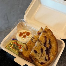 Cranberry walnut sourdough toast with Bacon cream cheese & butter