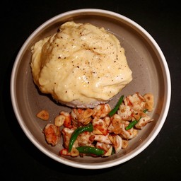 ข้าวกุ้งคั่วพริกเกลือไข่ข้น