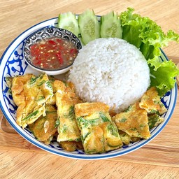 ข้าวไข่เจียวชะอม+น้ำพริกกะปิ