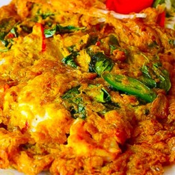 ข้าว ไข่เจียว ห่อหมกใบโหระพา