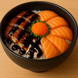 ข้าวหน้า แซลมอนปลาไหลญี่ปุ่น