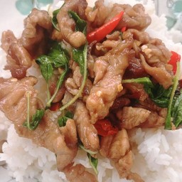 กะเพราหมูชิ้นราดข้าว