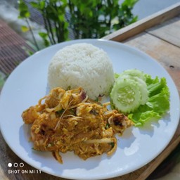 ข้าวราด ผัดผงกะหรี่ไก่กรอบ