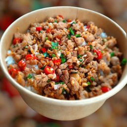 ข้าวหมูสับคั่วพริกเกลือ