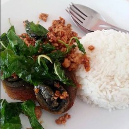 ข้าวราด กะเพราไข่เยี่ยวม้า