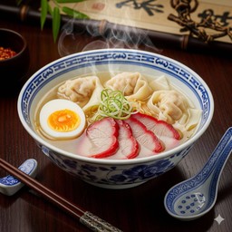 เกี๊ยวหมูแดงย่างเตาถ่านใส่ไข่