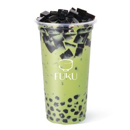 ดับเบิ้ลแบลคมัทฉะนมสด (ชาเขียวใส่ไข่มุกบราวน์ชูการ์+เฉาก๊วย)