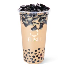 ดับเบิ้ลแบลคชานม (ชานมใส่ไข่มุกบราวน์ชูการ์+เฉาก๊วย)