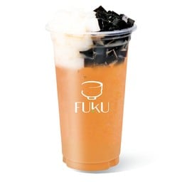 แบลคแอนด์ไวท์ชาไทย(ชาไทยใส่พุดดิ้งนมสด+เฉาก๊วย)