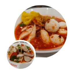 ก๋วยเตี๋ยวตัมยำเย็นตาโฟ + ยำลูกชิ้นปลา