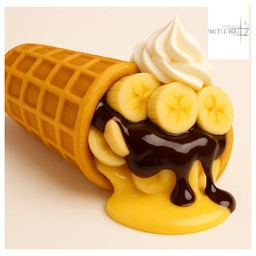 แซนวิชวาฟเฟิลโรลไส้กล้วยชีสช็อคโกแลตฟัดจ์วิปครีม