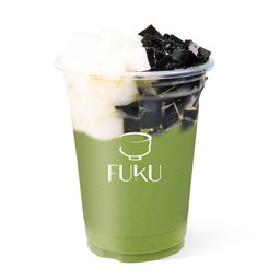 แบลคแอนด์ไวท์มัทฉะนมสดเข้มข้น (ชาเขียวนมสดสูตรเข้มข้นใส่พุดดิ้งนมสด+เฉาก๊วย)