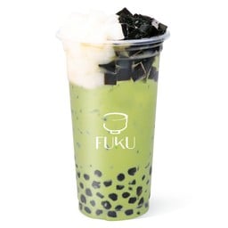 เดอะทรีมัทฉะนมสด (ชาเขียวใส่ไข่มุกบราวน์ชูการ์+พุดดิ้งนมสด+เฉาก๊วย)