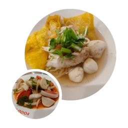 ก๋วยเตี๋ยวลูกชิ้นปลาน้ำใส + ยำลูกขึ้นปลา