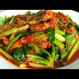 ผัดคะน้าปลากระป๋องราดข้าว