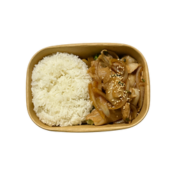 ข้าวหมูสามชั้นผัดซอส