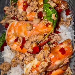 ข้าวกะเพราหมูสับ+กุ้ง