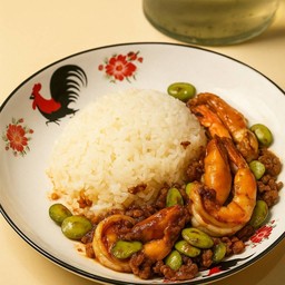 สตอผัดกุ้ง ราดข้าว