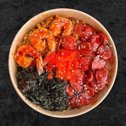 มาม่าเผ็ดเกาหลีกุ้ง + ไส้กรอก โนริสาหร่ายไข่กุ้ง