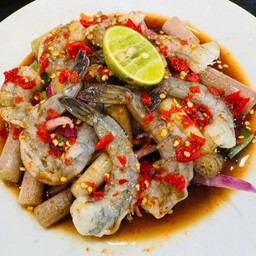 ยำสายบัวกุ้งสด