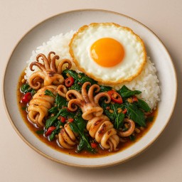 ข้าวกะเพราหนวดหมึก