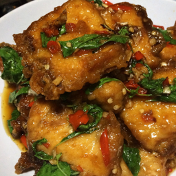 กะเพราปลากะพง (ราดข้าว)