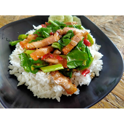 คะน้าหมูกรอบราดข้าว