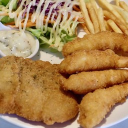 สเต็กปลาทอด+กุ้งทอด