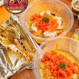 [เซตสุดฮิต] ข้าวราดมันลาวา&ไข่กุ้ง&กุ้งแม่น้ำเผา + ข้าวราดมันลาวา&ไข่กุ้ง&กุ้งขาว4ตัว