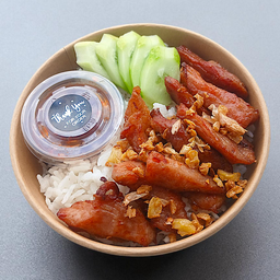 ข้าวหมูแดดเดียวทอดกระเทียม น้ำจิ้มแจ่ว