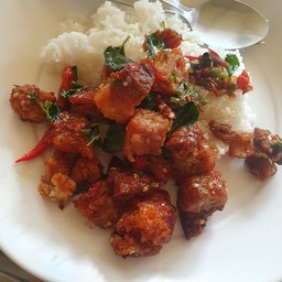 ข้าวราดกะเพราหมูกรอบ เน้นๆ.