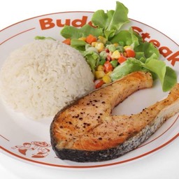 ข้าวหน้าสเต็กปลาแซลมอน