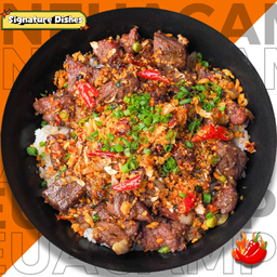 🐮🇹🇭เมนูแนะนำ ข้าวหน้าเนื้อพริกเกลือกระเทียมกรอบ