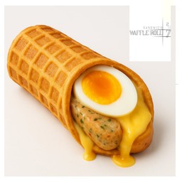 แซนวิชวาฟเฟิลโรลไส้กรอกกะเพราไก่