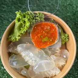 กะพุนปีกนางฟ้าลวกพร้อมน้ำจิ้มซีฟู้ดชุดละ 149฿ ได้  9-12ชิ้น มีทั้งชิ้นเล็กและชิ้นใหญ่นะคะ