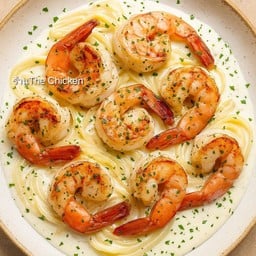 สปาเก็ตตี้ครีมกุ้งเนยกระเทียม