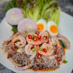 ยำขนมจีน/กุ้งสด/ไข่ต้ม