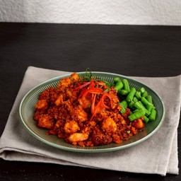 กุ้งผัดพริกขิง Fried Shimp and string bean with curry paste