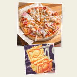 Pizza M หน้าแฮมชีส+ครัวซองต์ปลาชาไทย 🥤