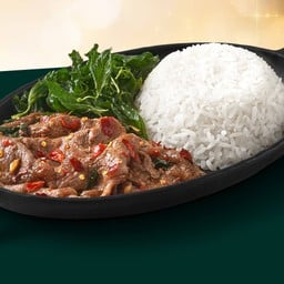 ข้าวเนื้อใบพายกะเพรากรอบ