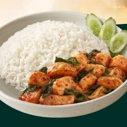 Stir Fried Basil With Salmon Belly On Rice