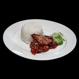 กระเพราหมูแดงราดข้าว