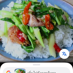 คะน้าปลาเค็มราดข้าว