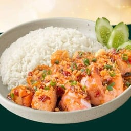 Fried Salmon Belly With Chili And Salt On Rice