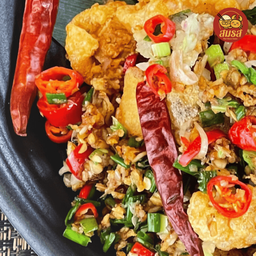 คั่วพริกเกลือกากหมู+หมูสับ (เป็นกับ)