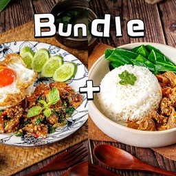 [เซตสุดฮิต] ข้าวกะเพราหมูตุ๋น (ไม่รวมไข่) + ข้าวหน้าหมูตุ๋น