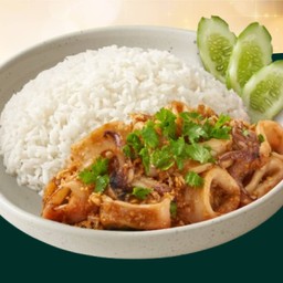 ข้าวปลาหมึกทอดกระเทียม
