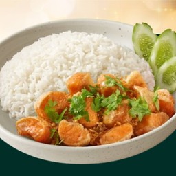 Fried Salmon Belly With Garlic On Rice